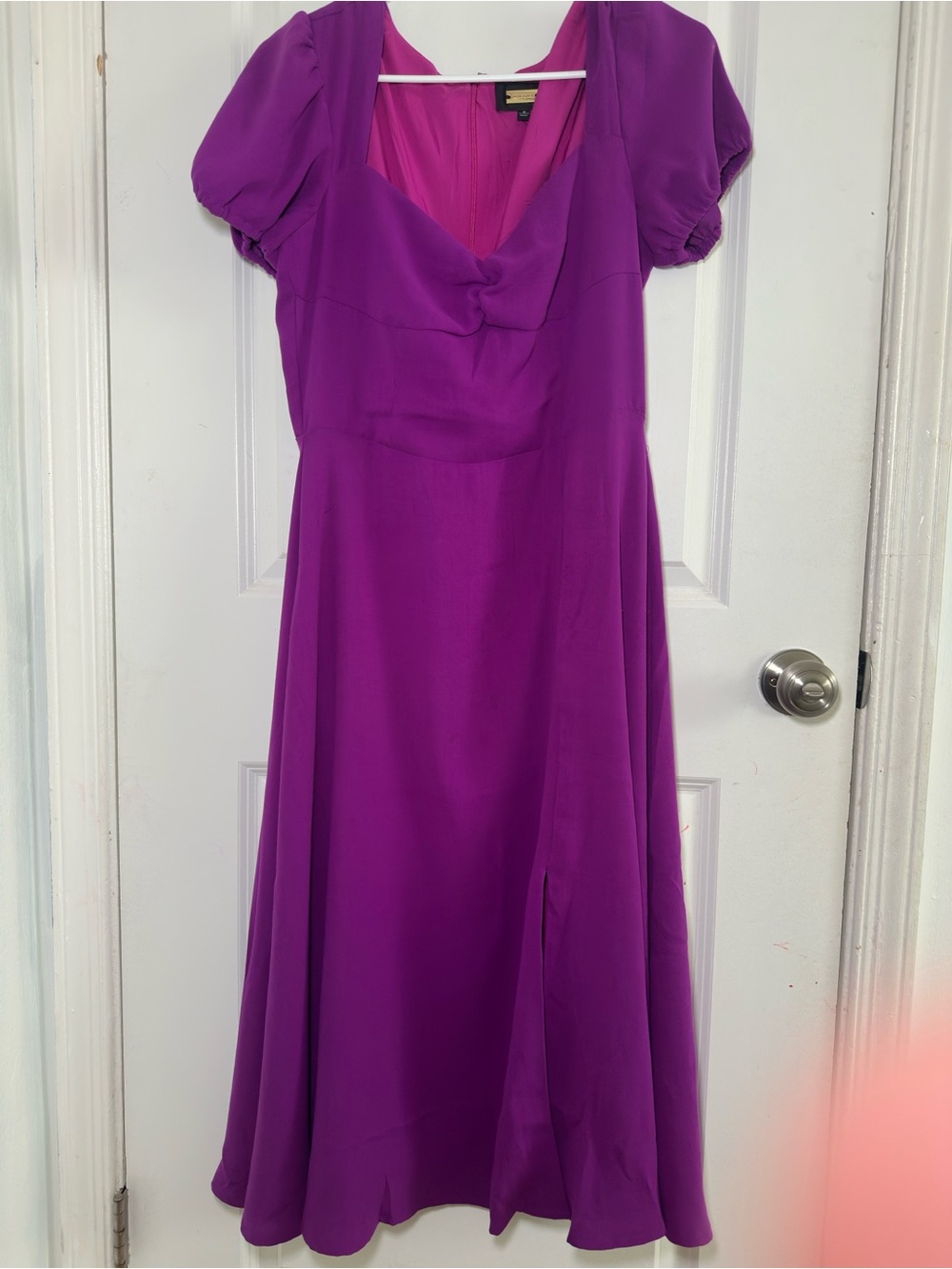 Alexia Admor Vivid Purple Midi Dress with Puff Sleeves